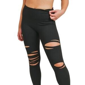 NWT Mono B Black Laser Cut Leggings High Waisted Shredded Distressed Cutout Yoga